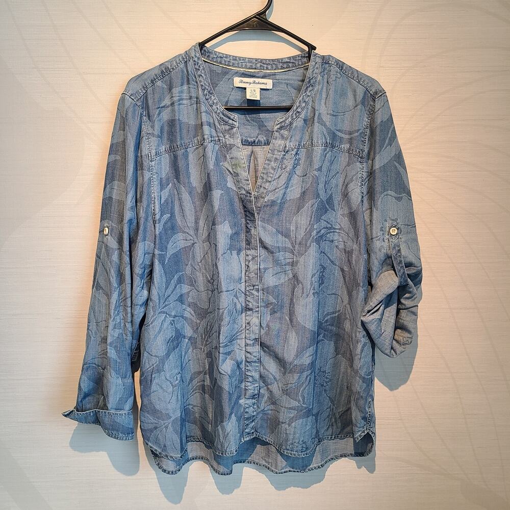 Tommy Bahama Womens Tencel Long Sleeve Large Big Sur Bloom Mission Beach Flowers